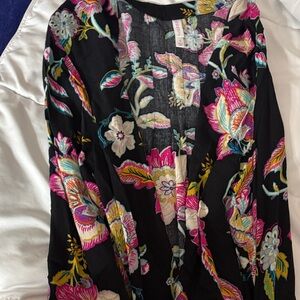 Xhilaration Black Top with Vibrant Floral Design